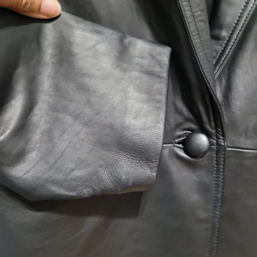 Vintage Leather Black Women's 1980's Jacket Blazer Retro shoulder pads - Picture 8 of 16